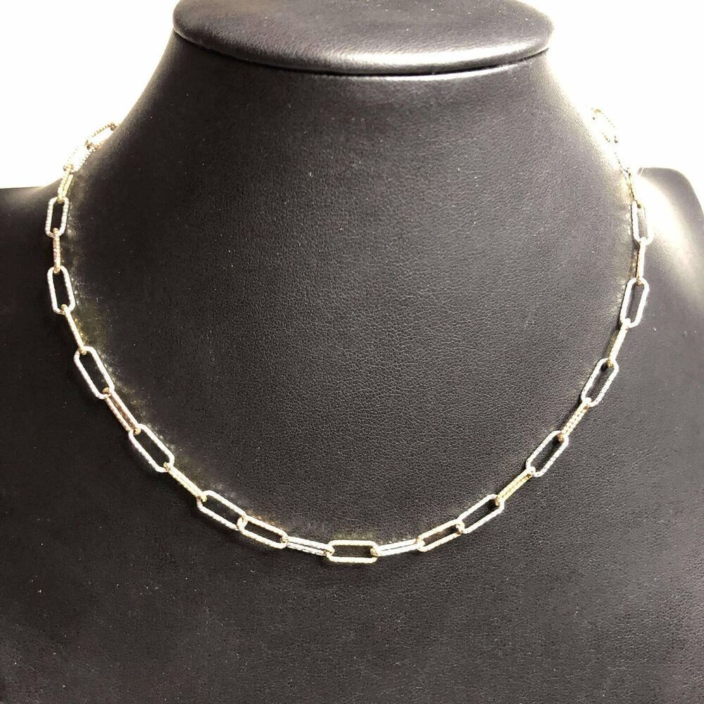 1904 stylish Textured Paperclip 14/20 GF Gold filled 2-tone necklace 16" 7.9gram